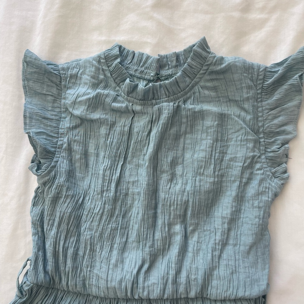 Chic Blue Ruffled Dress - Picture 2 of 5